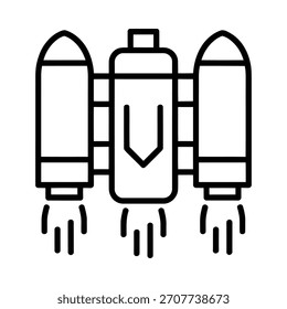 Ícone preto e branco de um jetpack movido a foguete