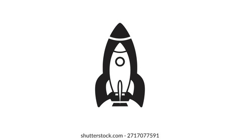 A black and white icon of a rocket ship, symbolizing space exploration and technological advancement.