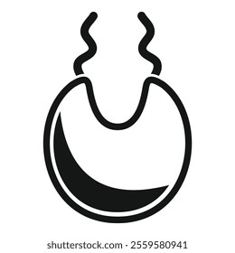 Black and white icon of a round baby bib with a wavy top edge, designed to protect clothes while eating