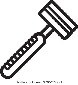 A black and white icon of a safety razor on white background