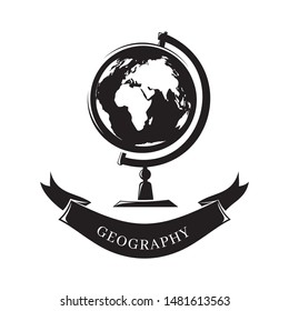 Black and white icon science geography. Geography concept design with globe. Creative sign from education icons collection. Vector illustration