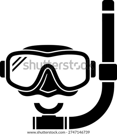 A black and white icon of a scuba diving mask with a snorkel attached.
