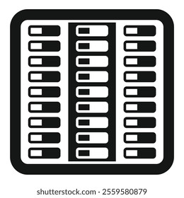 Black and white icon of a server room showing hosting and databases