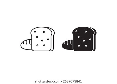 Black and white icon set of bread and toast illustrations.