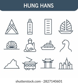 Black and white icon set featuring universal symbols for a restaurant named Hung Hans