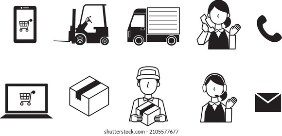 Black and white icon set for online shopping