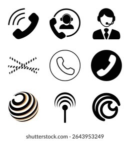 Black And White Icon Set Representing Communication Support Technology And Business