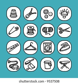 black and white icon set - sewing objects