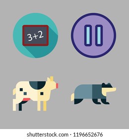 black and white icon set. vector set about blackboard, badger, pause and cow icons set.