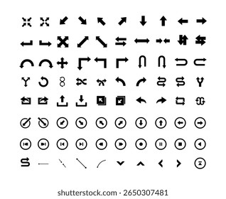 Conjunto de iconos en blanco y negro para empresas de Web y redes sociales. Conjunto de iconos de flecha con nueve siluetas de Vector negro