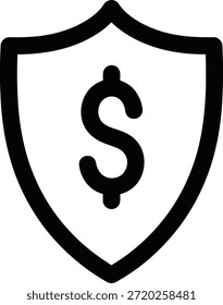 Un icono en blanco y negro de un escudo que protege un signo de dólar, que simboliza la seguridad y protección financiera.