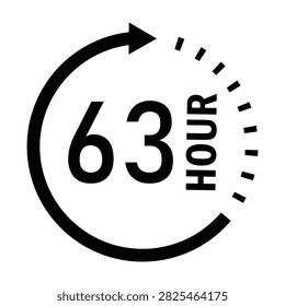 A black and white icon showing a circular arrow representing a duration of sixty-three hours, symbolizing time management and countdown.