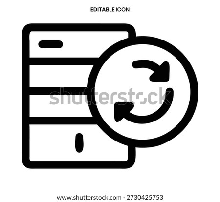 A black and white icon showing a document with a refresh arrow symbol.