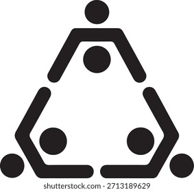 A black and white icon showing a triangle formed by interconnected figures.