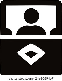 Black and white icon showing a video call between two people sitting on separate beds or couches in their homes, with one of them holding a book. The logo is black and white.