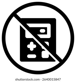 A black and white icon shows a calculator inside a crossed-out circle, indicating no calculators allowed for educational or testing purposes.