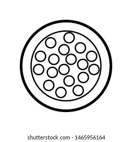 Black and white icon is a simple linear glamorous little round powder box with eyeshadow and eyelid balls for applying make-up to restore the beauty of facial skin care. Vector illustration