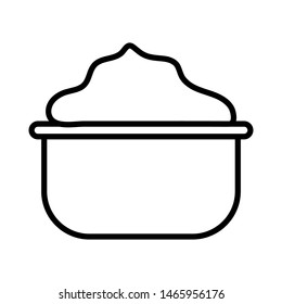 Black and white icon is a simple linear glamorous cosmetics round jar with hand cream for the feet of the face and body, for moisturizing and skin care and beauty guidance. Vector illustration