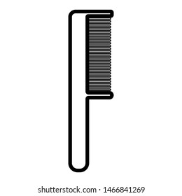 Black and white icon is a simple linear fashionable glamorous comb with a pen and teeth, a hairdresser's tool for making hair and beauty guidance. Vector illustration