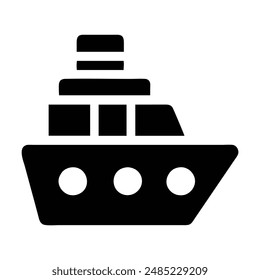 Black and white icon of a small passenger ship. Vector illustration