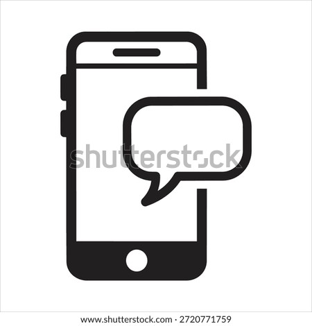Black and white icon of a smartphone with a speech bubble symbolizing messaging or conversation