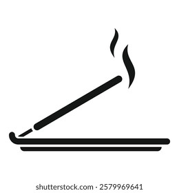 Black and white icon of a smoldering incense stick releasing aromatic smoke, creating a relaxing atmosphere
