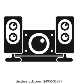Schwarz-Weiß-Ikone eines Soundsystems mit lauter Musik mit Subwoofer und zwei Lautsprechern
