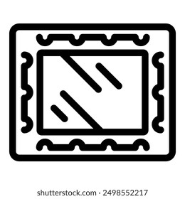 Black and white icon of a square mirror reflecting light