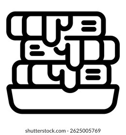Black and white icon of a stack of books soaking in a tray full of water, representing the concept of knowledge