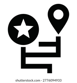 Black and white icon of a star map marker and location pin icon