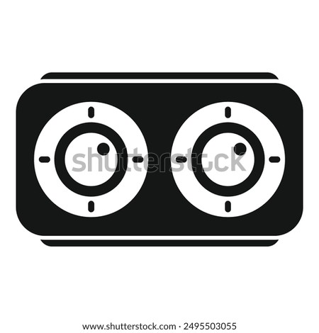Black and white icon of a stereo system with two big round analog knobs for adjusting the volume
