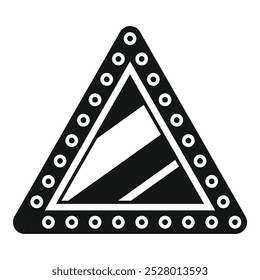 Icono blanco y negro de una señal de tráfico triangular rayada que indica una curva peligrosa por delante