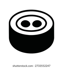 Schwarz-weißes Symbol eines stilisierten Donuts mit zwei Löchern und einem glänzenden Oberteil