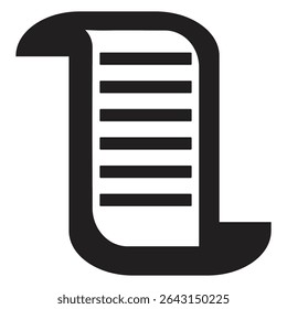 Black and white icon of a stylized scroll or document.