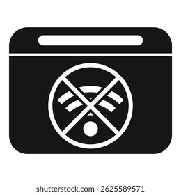 Black and white icon of a symbol showing no wifi available