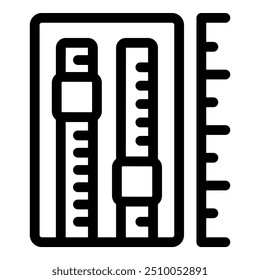 Black and white icon of a tailor's measuring tools, perfect for representing sewing or tailoring