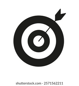 Black and white icon of a target with an arrow hitting the center