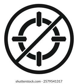 Black and white icon of a target with a diagonal line through it