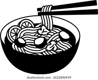 black and white icon of Thai noodles

