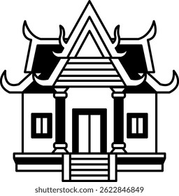 black and white icon of Thai temple chapel