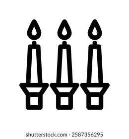 Black And White Icon of Three Lit Candles in Line Art Style