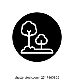 A black and white icon of a tree
