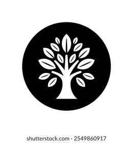 A black and white icon of a tree