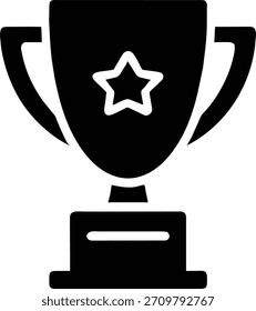 Un icono en blanco y negro de un trofeo. Utilice este icono para ilustrar el éxito, los premios, la competencia y el reconocimiento. Es perfecto para Sitios web, App y materiales de impresión.