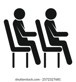 Black and white icon of two businessmen sitting in a waiting room