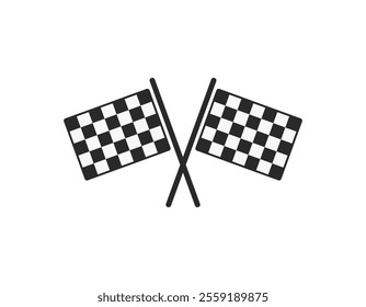 Black and white icon of two crossed checkered flags symbolizing the finish line in racing.