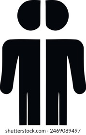 Ein schwarz-weißes Symbol zweier Strichmännchen, die sich mit berührenden Körpern gegenüberstehen und eine Verbindung oder Partnerschaft zwischen ihnen symbolisieren.