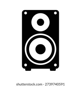 Black and white icon of a twoway audio speaker cabinet with woofer and tweeter