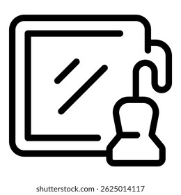 Ícone preto e branco de uma máquina de ultrassom exibindo um feto durante uma verificação de gravidez