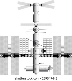 Black and white icon vector illustrations of space stations